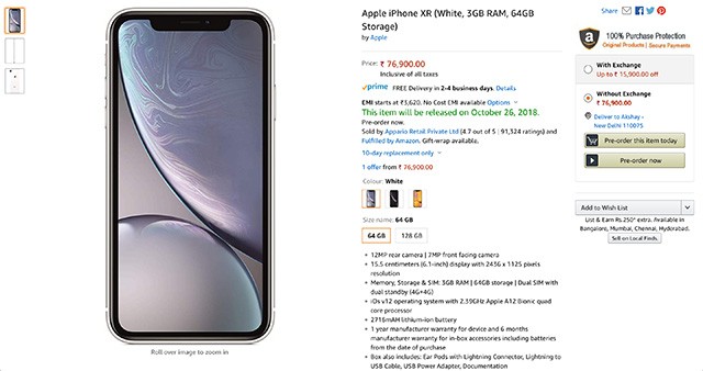 iPhone XR Mở Bán Trước Tại Amazon và Airtel Online Store