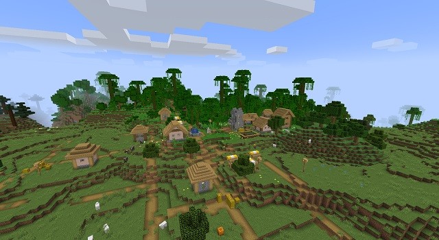 Jungle Spawn với Làng - Seed Minecraft Jungle Tiện Lợi