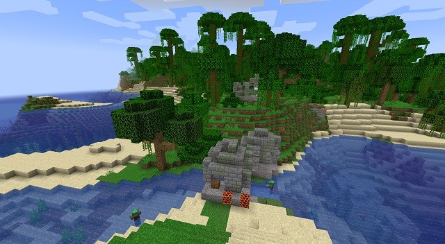 Jungle với 3 Tàn Tích Dưới Đại Dương - Seed Minecraft Jungle Độc Đáo