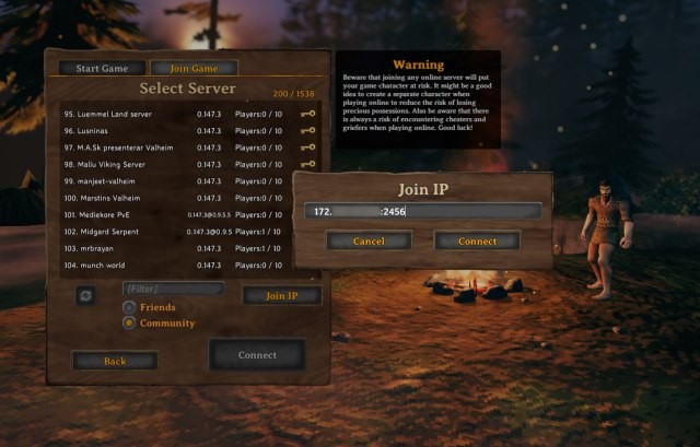 Kết nối tới server Valheim bằng địa chỉ IP