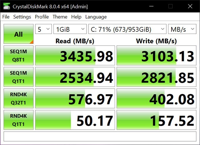 Kết quả benchmark tốc độ SSD trên Lenovo Legion 7