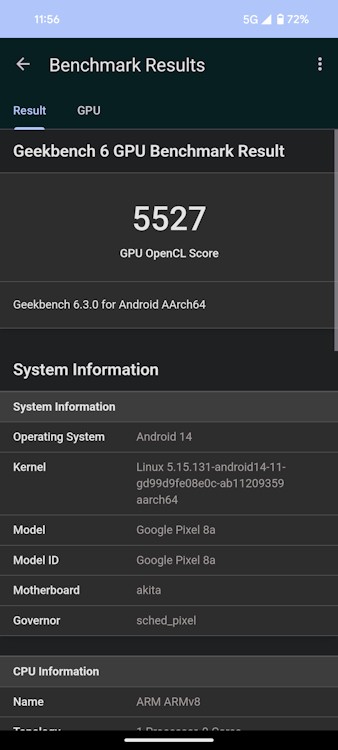 Kết quả Geekbench GPU OpenCL của Pixel 8a