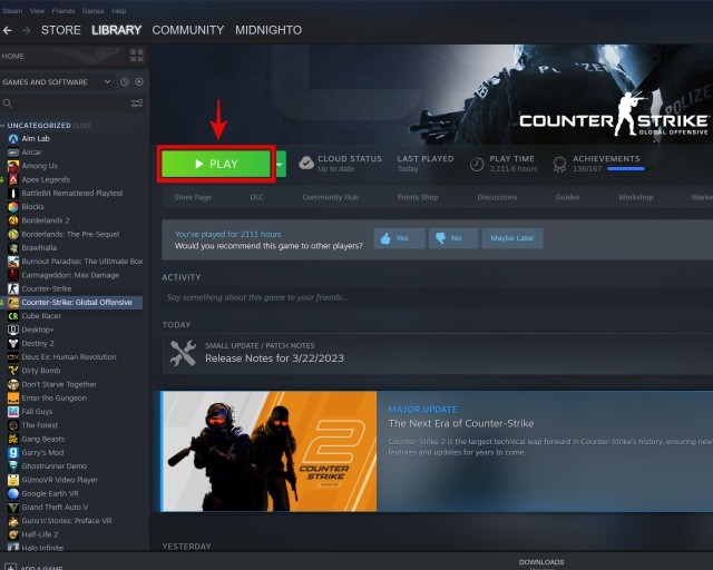 khởi động csgo trên steam