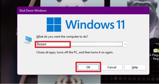 Khởi động lại Windows bằng Alt F4
