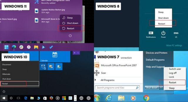 Khởi động lại Windows từ Start Menu