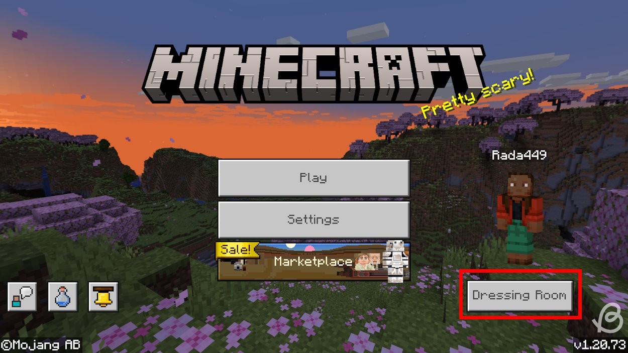 Khởi động Minecraft Bedrock và nhấp vào nút Dressing Room