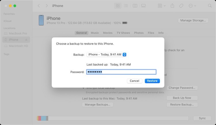 Khôi phục bản sao lưu từ Mac