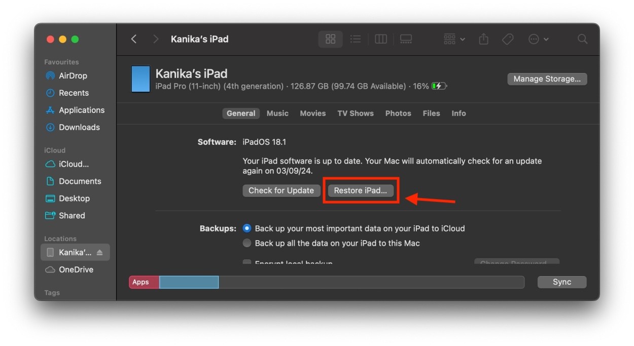 Khôi phục Cài đặt Gốc iPad bằng Mac