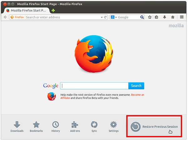 Khôi phục phiên trước trên Mozilla Firefox