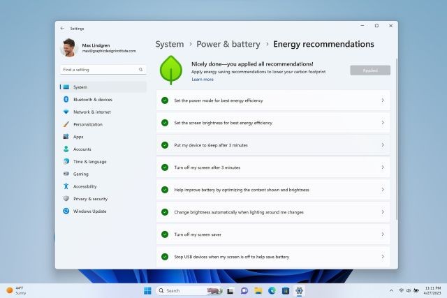 Khuyến nghị năng lượng hiện đã có mặt trên Windows 11