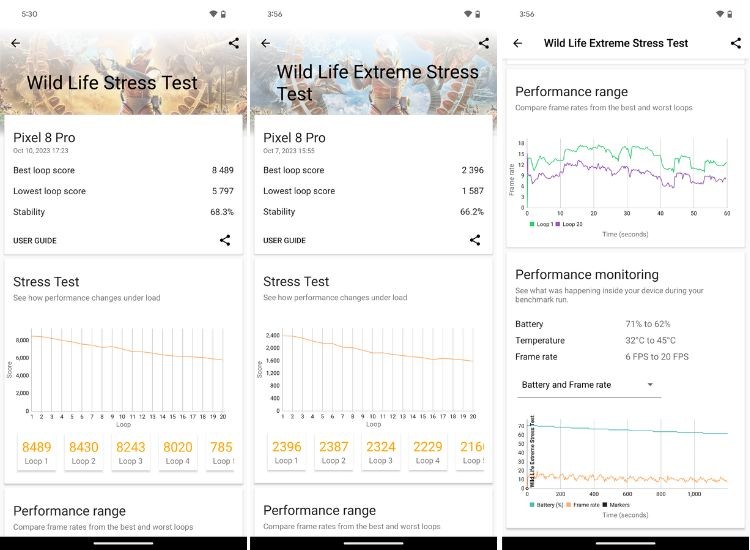 Kiểm tra 3DMark Wild Life Stress Test và Wild Life Extreme Stress Test trên Tensor G3