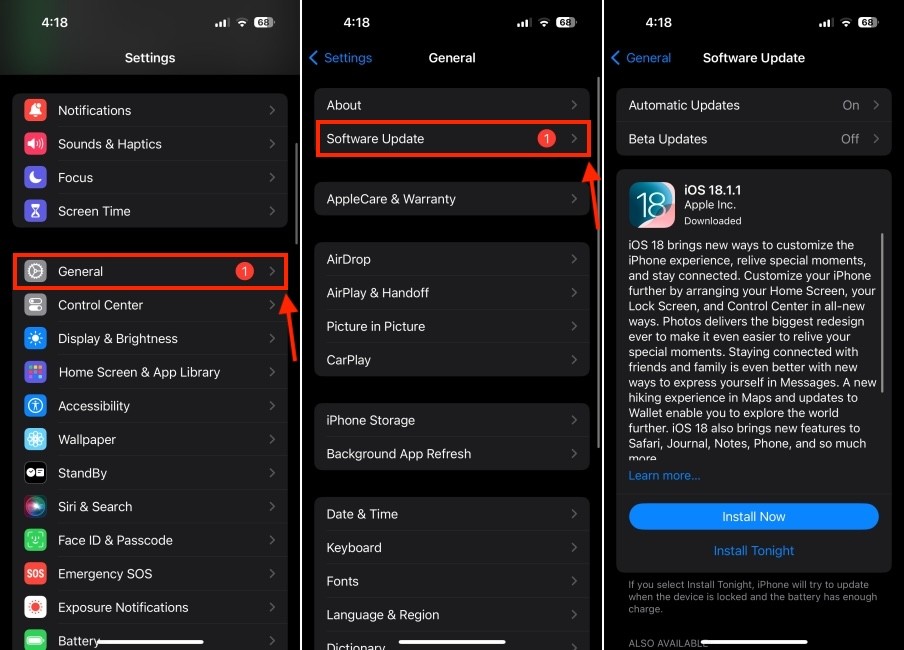 Kiểm tra các bản cập nhật iOS