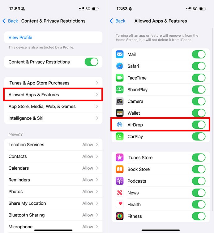 Kiểm tra các hạn chế AirDrop trên iPhone