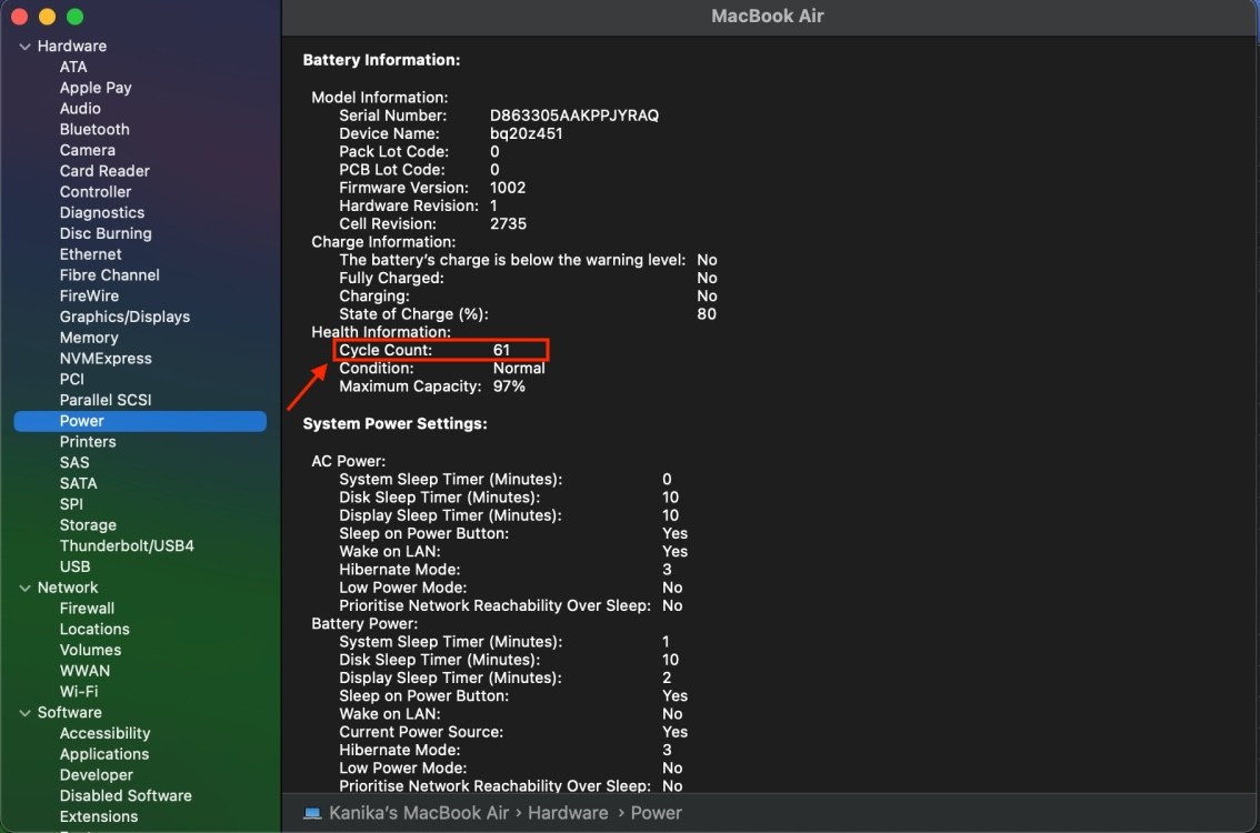 Kiểm tra chu kỳ pin trên MacBook