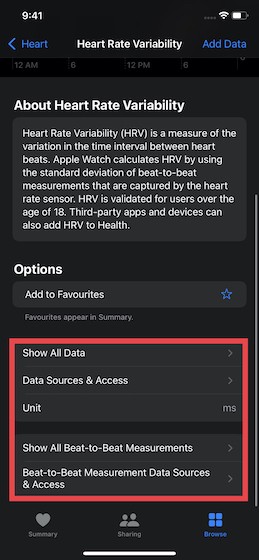 Kiểm tra dữ liệu HRV chi tiết trên Apple Watch