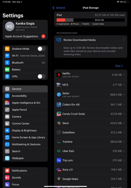 Kiểm tra dung lượng iPad