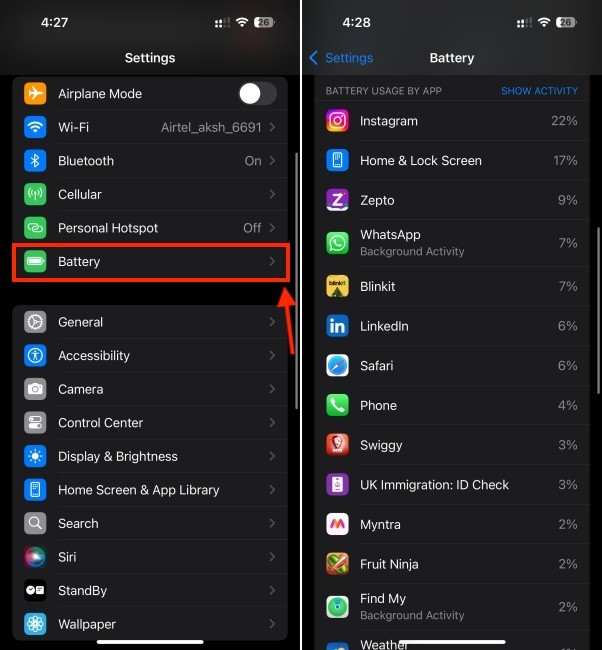 Kiểm tra mức sử dụng pin trên iPhone