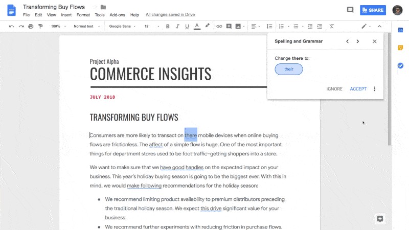 Kiểm tra ngữ pháp trong Google Docs
