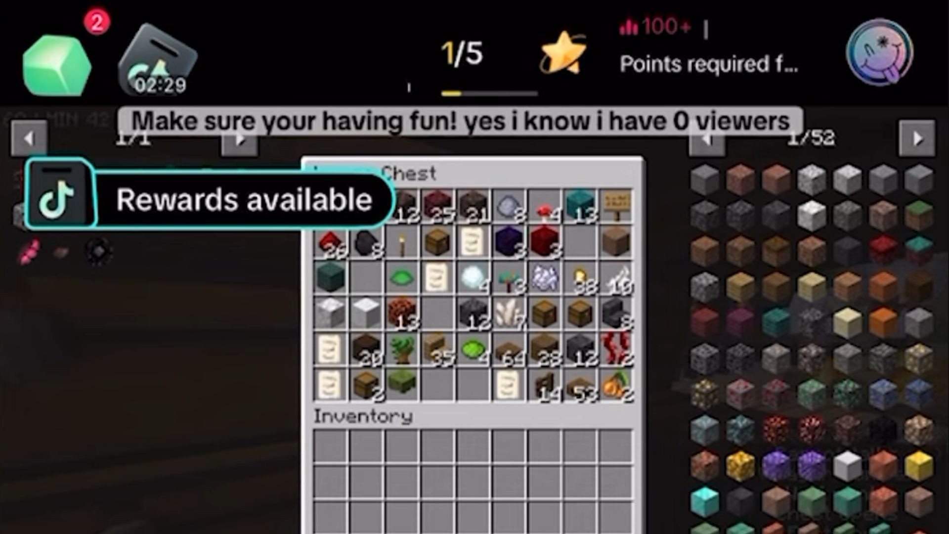 Kiểm tra Tag Rewards trên Livestream Minecraft