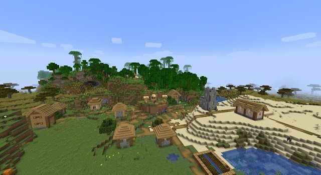 Làng trong 3 Biome và Hơn Thế Nữa - Seed Minecraft Jungle Đa Dạng Sinh Học