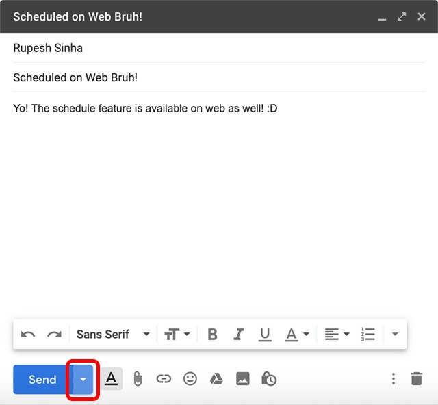 Lên lịch gửi email trên Gmail web bước 1