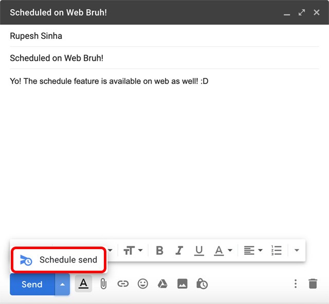 Lên lịch gửi email trên Gmail web bước 2