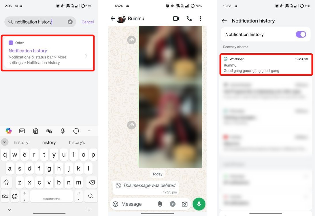 Lịch sử thông báo WhatsApp - khôi phục tin nhắn đã xóa trên Android
