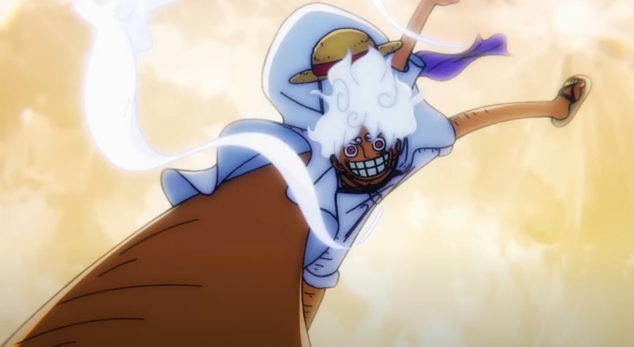 Luffy cười trong hình dạng Gear 5
