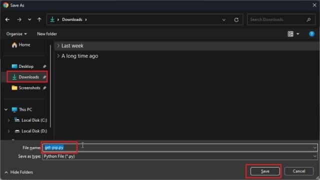 Lưu file get-pip.py