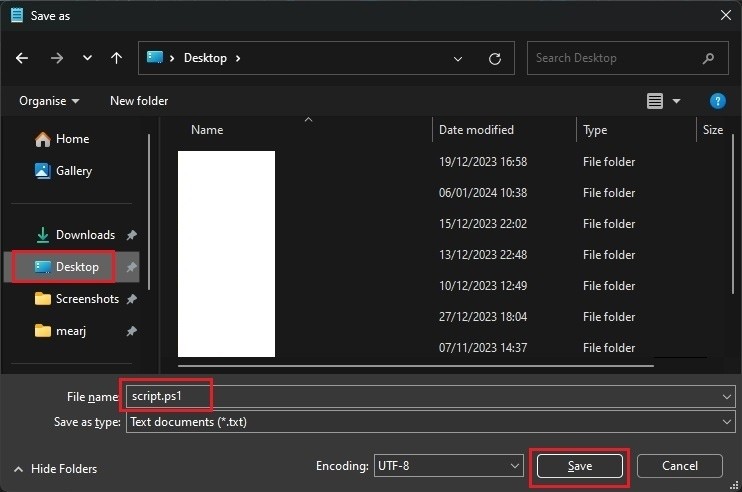Lưu file PowerShell script (.ps1) trên Windows