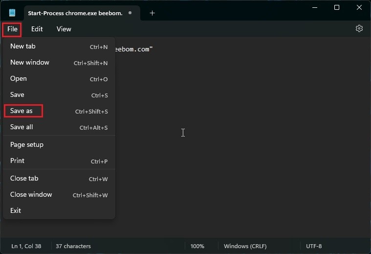 Lưu file trong Notepad