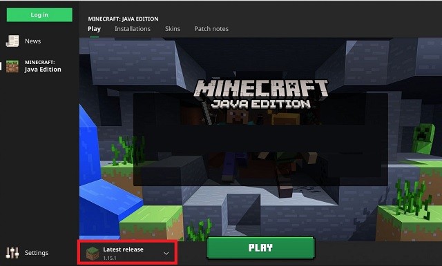 Màn hình chính của Minecraft Launcher