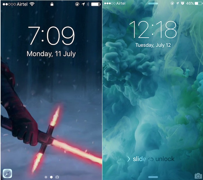 Màn hình khóa iOS 10 (Trái) so với màn hình khóa iOS 9 (Phải)