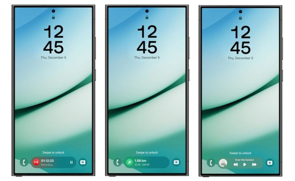 Màn hình khóa Samsung Galaxy S24 Ultra với các Now Bar khác nhau