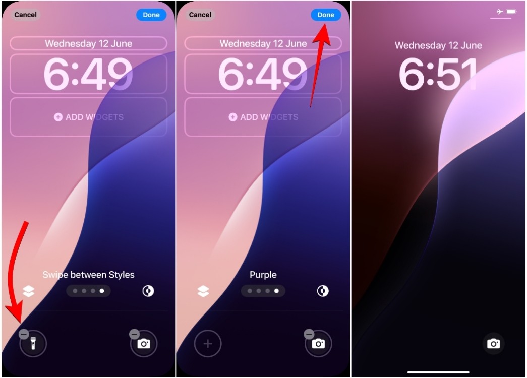 Màn hình khóa sau khi tắt đèn pin trên iOS 18