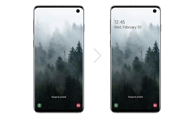 Màn hình khóa trong One UI cũ (trái) so với One UI mới dựa trên Android 10 (phải)