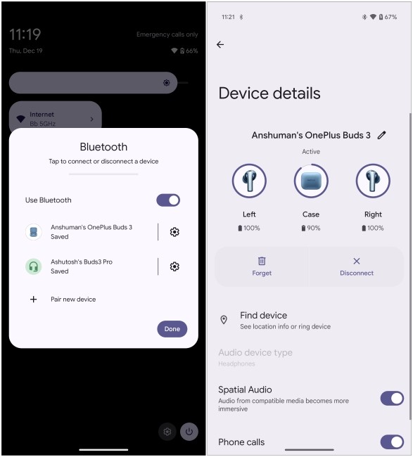 Menu Bluetooth trên Android 16
