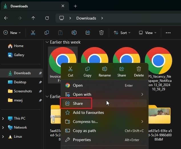 Menu chia sẻ trong menu ngữ cảnh Windows