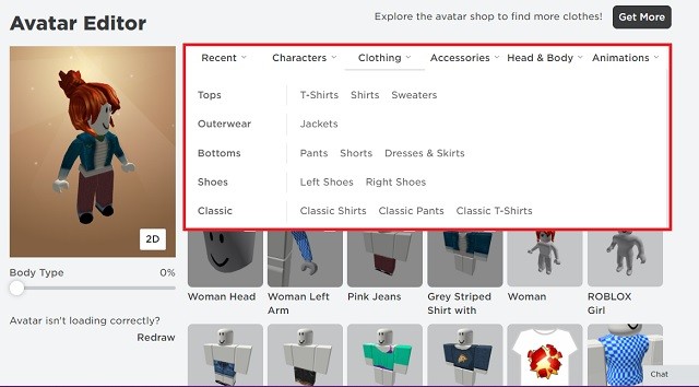 Menu cho Trình chỉnh sửa trong Roblox