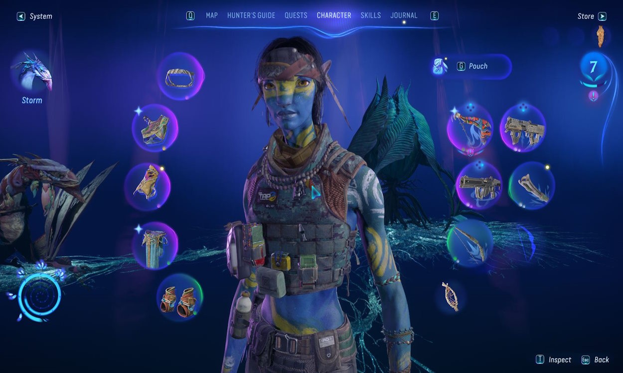 Menu trang bị cho Sarentu trong Avatar: Frontiers of Pandora