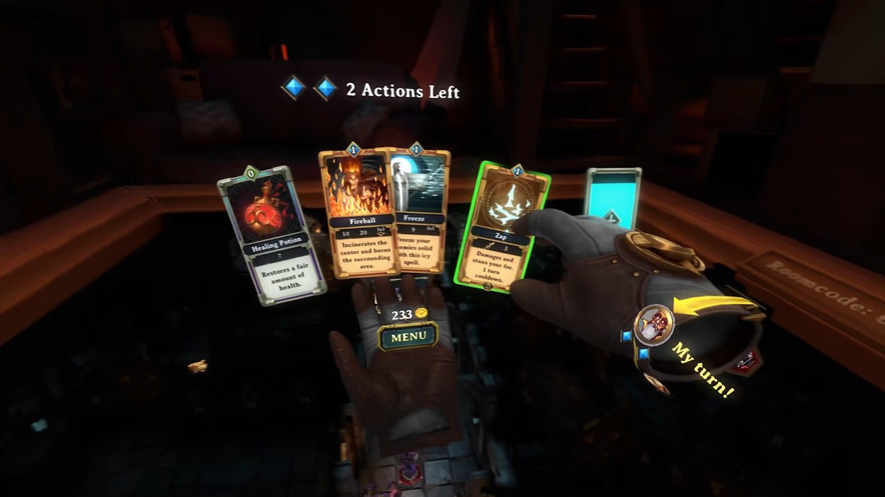 Meta Quest 3 Demeo: Demeo trên Meta Quest 3, người chơi đang tương tác với một bàn cờ ảo, thể hiện yếu tố chiến thuật và nhập vai của game