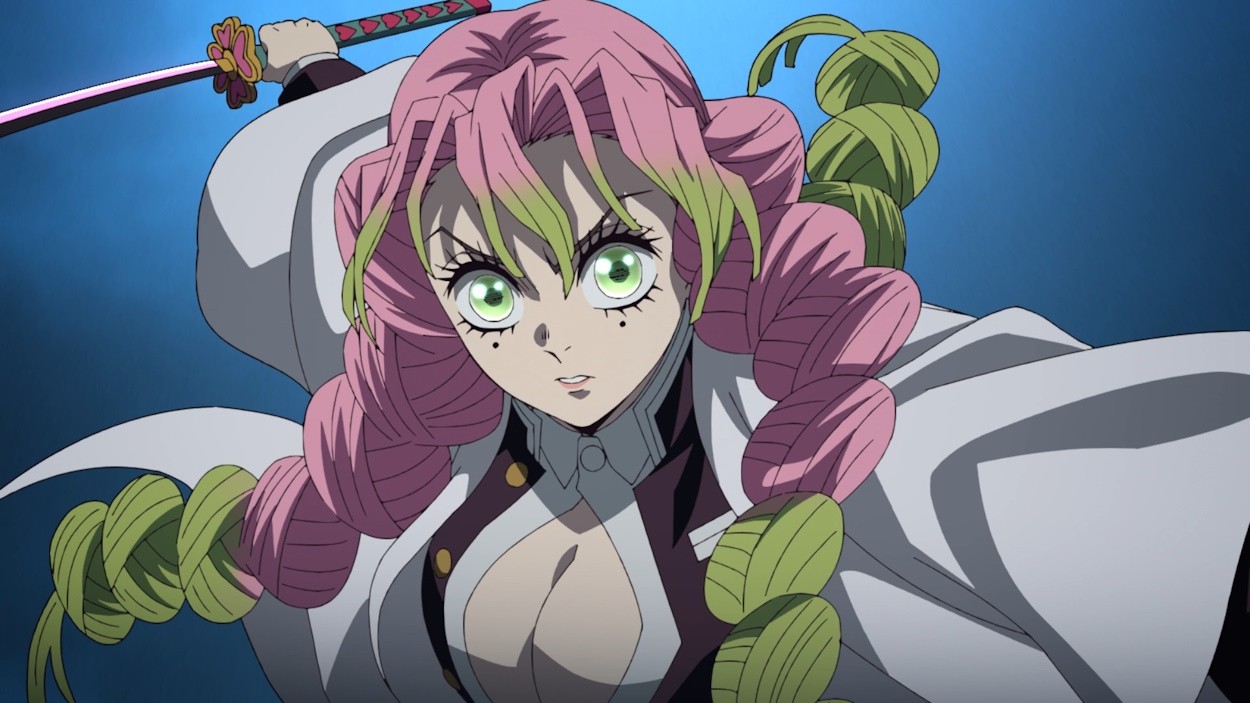 Mitsuri Kanroji sử dụng kiếm trong anime Thanh Gươm Diệt Quỷ.