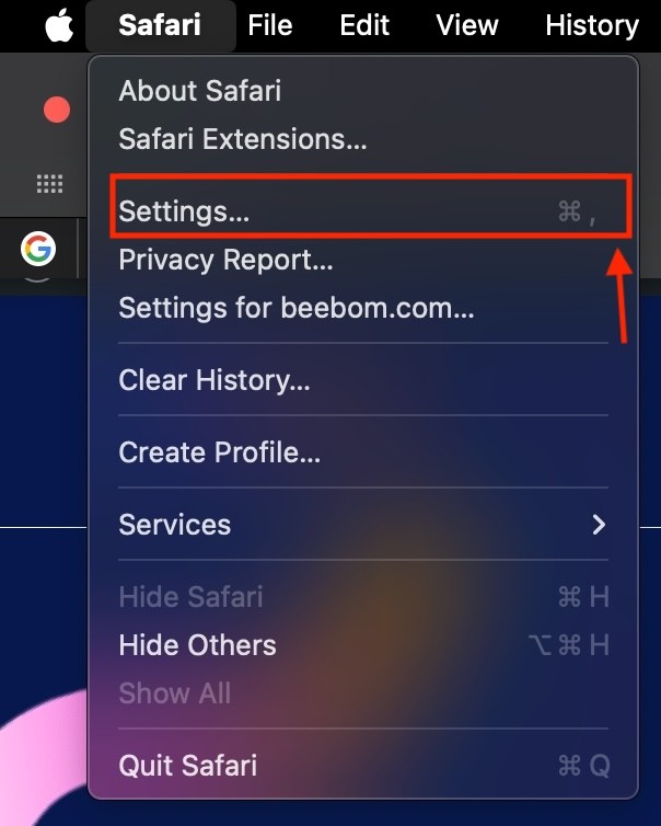 Mở cài đặt Safari trên Macbook