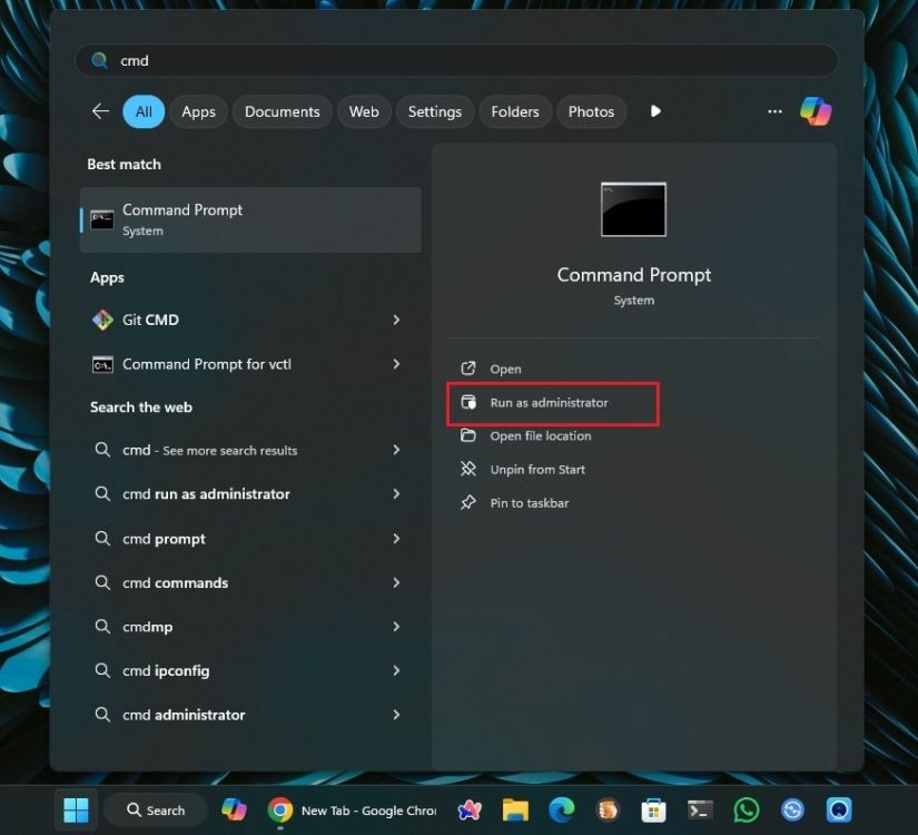 Mở CMD với quyền quản trị