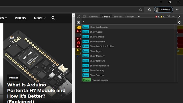 Mở Command Panel bằng tổ hợp phím Ctrl+Shift+P trong Chrome DevTools