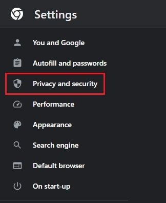 Mở menu Quyền riêng tư và bảo mật trong Chrome