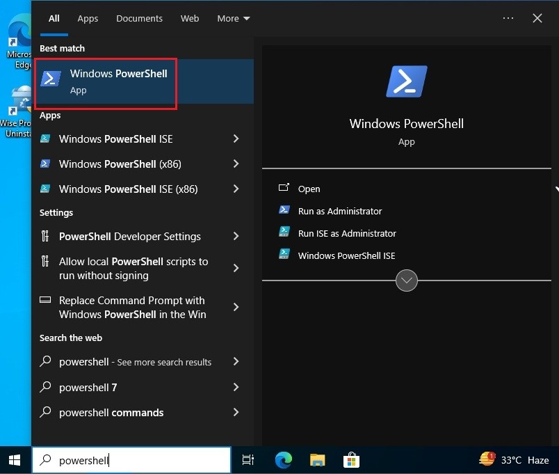 Mở PowerShell trong Windows 10