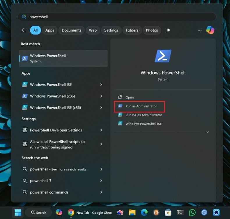 Mở PowerShell với quyền quản trị