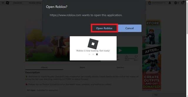 Mở Roblox trên Trình duyệt