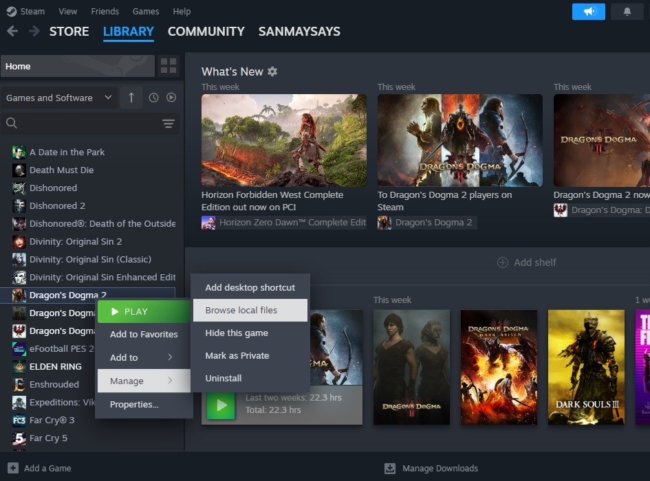 Mở thư mục cài đặt Steam Dragon's Dogma 2